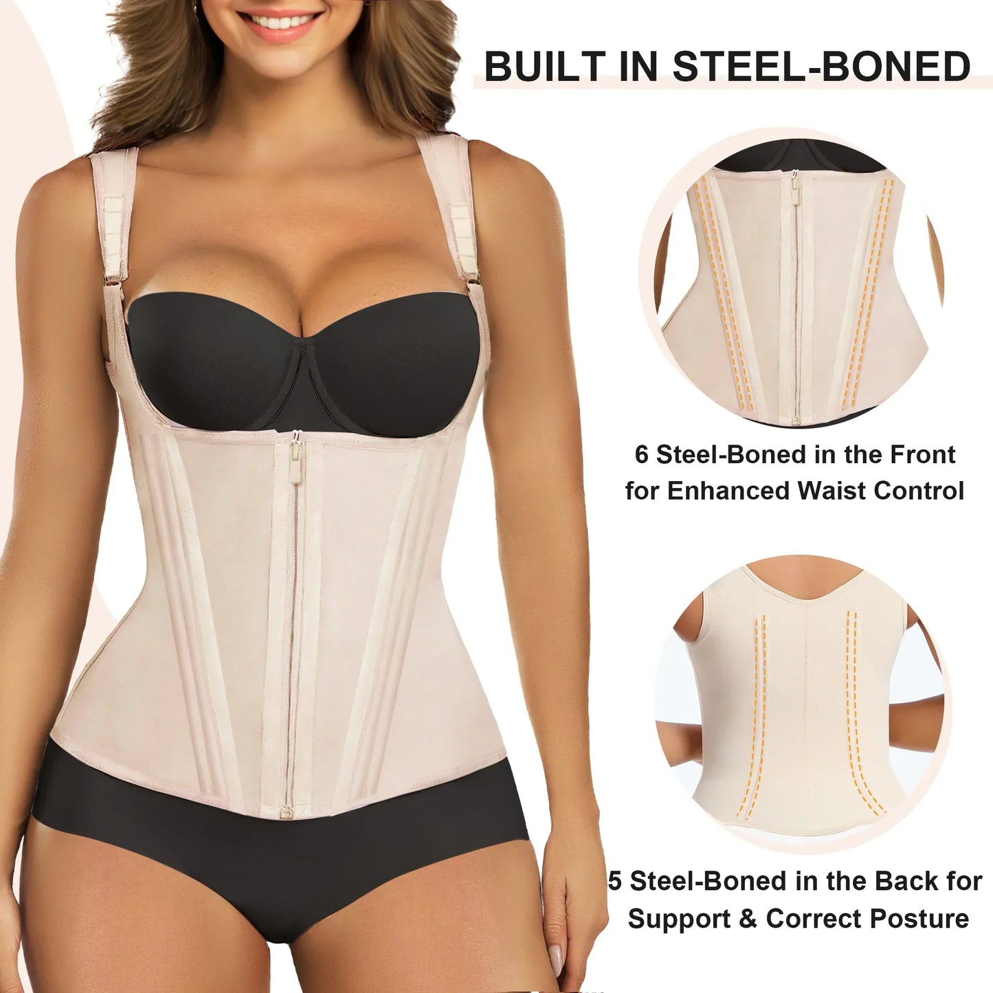 15 Flexible Steel Bones Sport Waist Trainer with Shoulder Straps