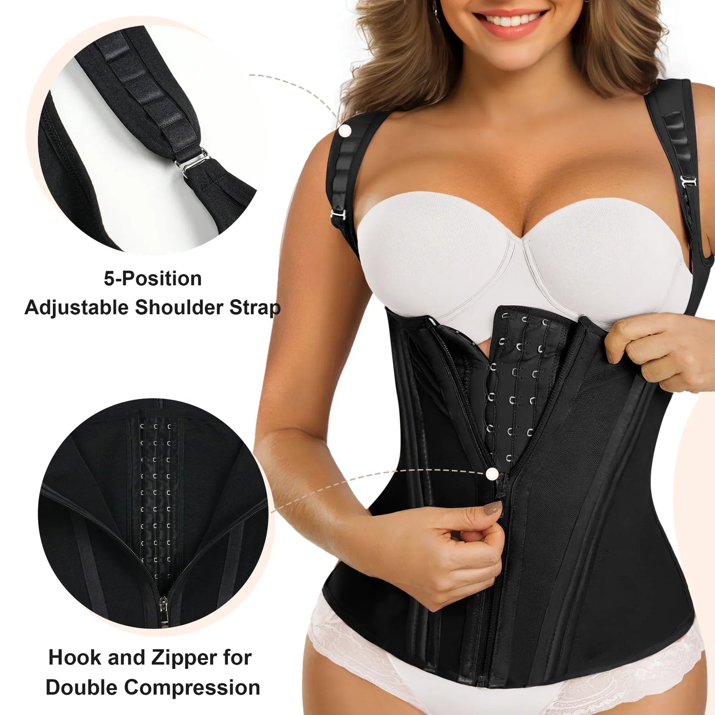 15 Flexible Steel Bones Sport Waist Trainer with Shoulder Straps